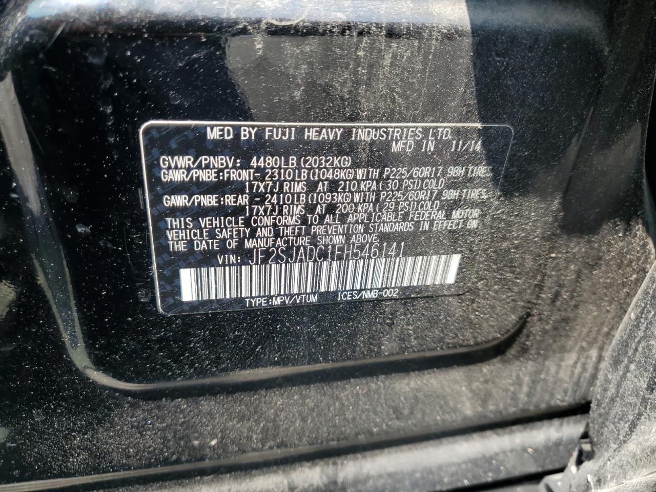 2015 Subaru Forester 2.5I Premium VIN: JF2SJADC1FH546141 Lot: 63239255