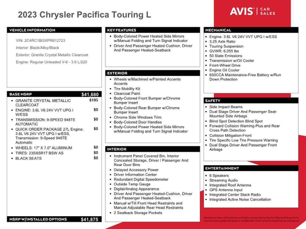 2023 Chrysler Pacifica Touring L VIN: 2C4RC1BGXPR612723 Lot: 63251905