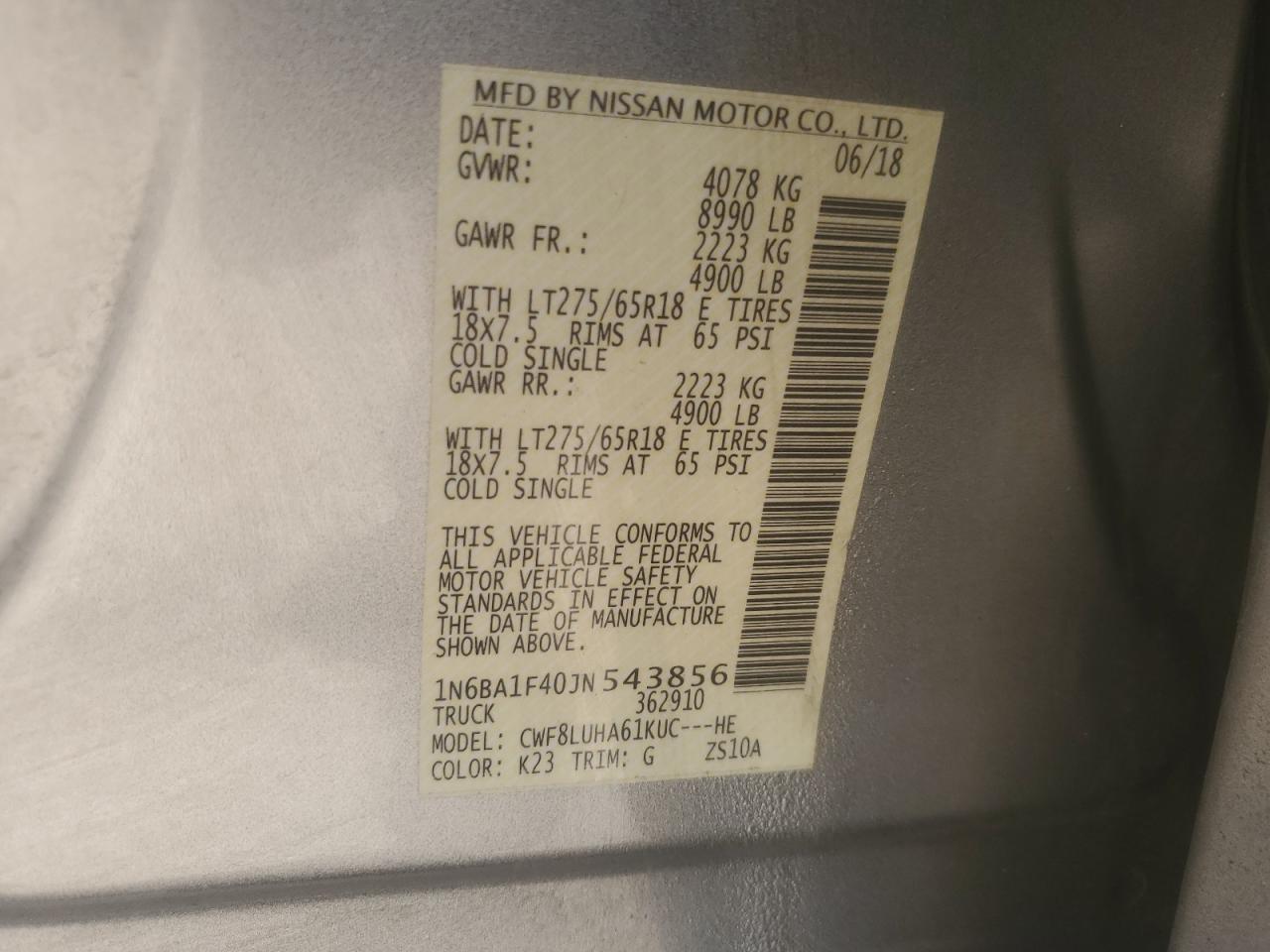 2018 Nissan Titan Xd Sl VIN: 1N6BA1F40JN543856 Lot: 63328925