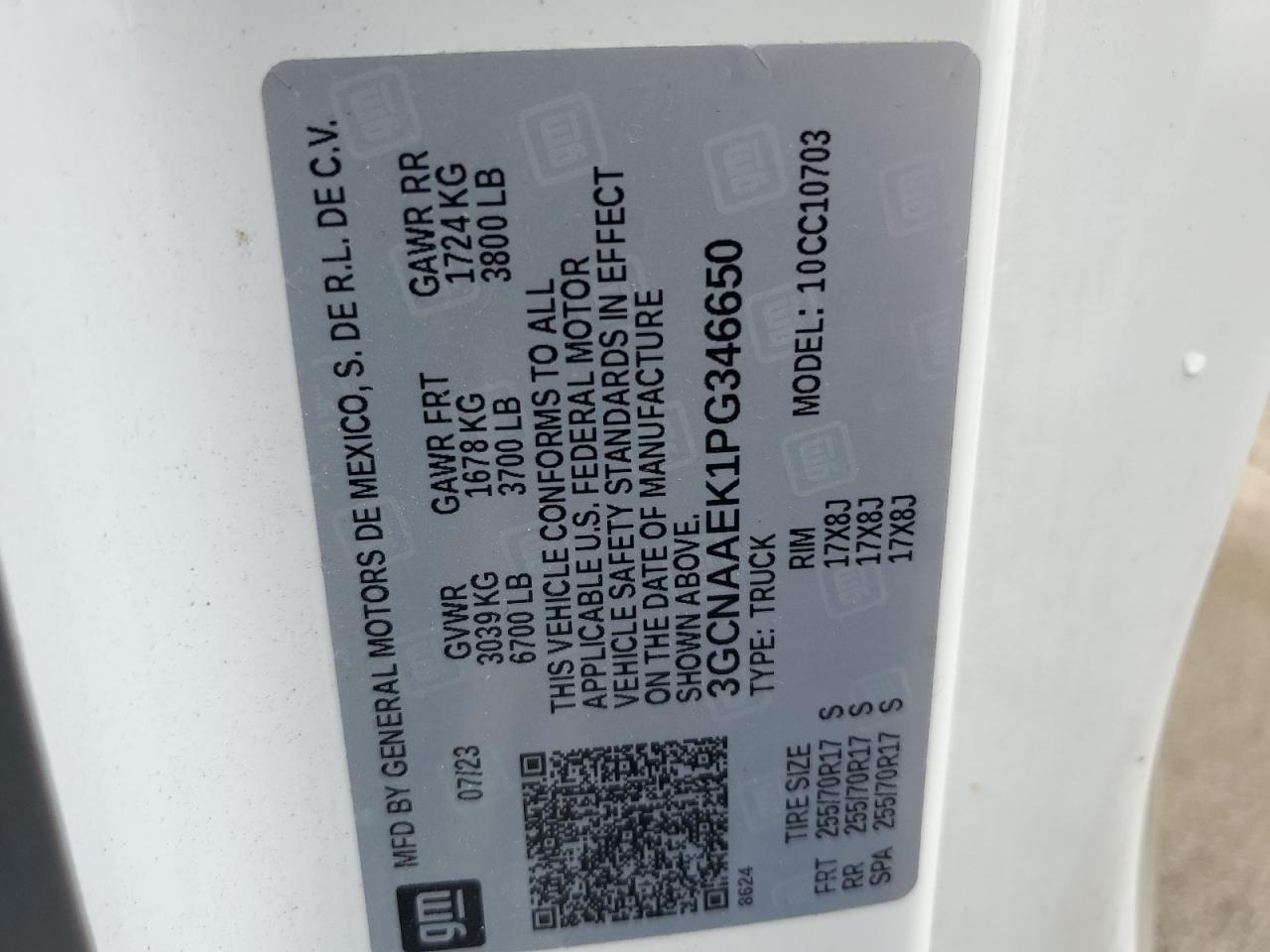 3GCNAAEK1PG346650 CHEVROLET ALL Models 2023