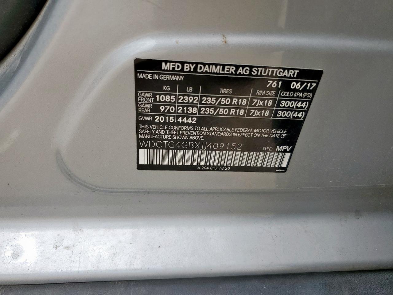 wdctg4gbxjj409152 WDCTG4GBXJJ409152 2018 Mercedes-Benz Gla 250 4Matic