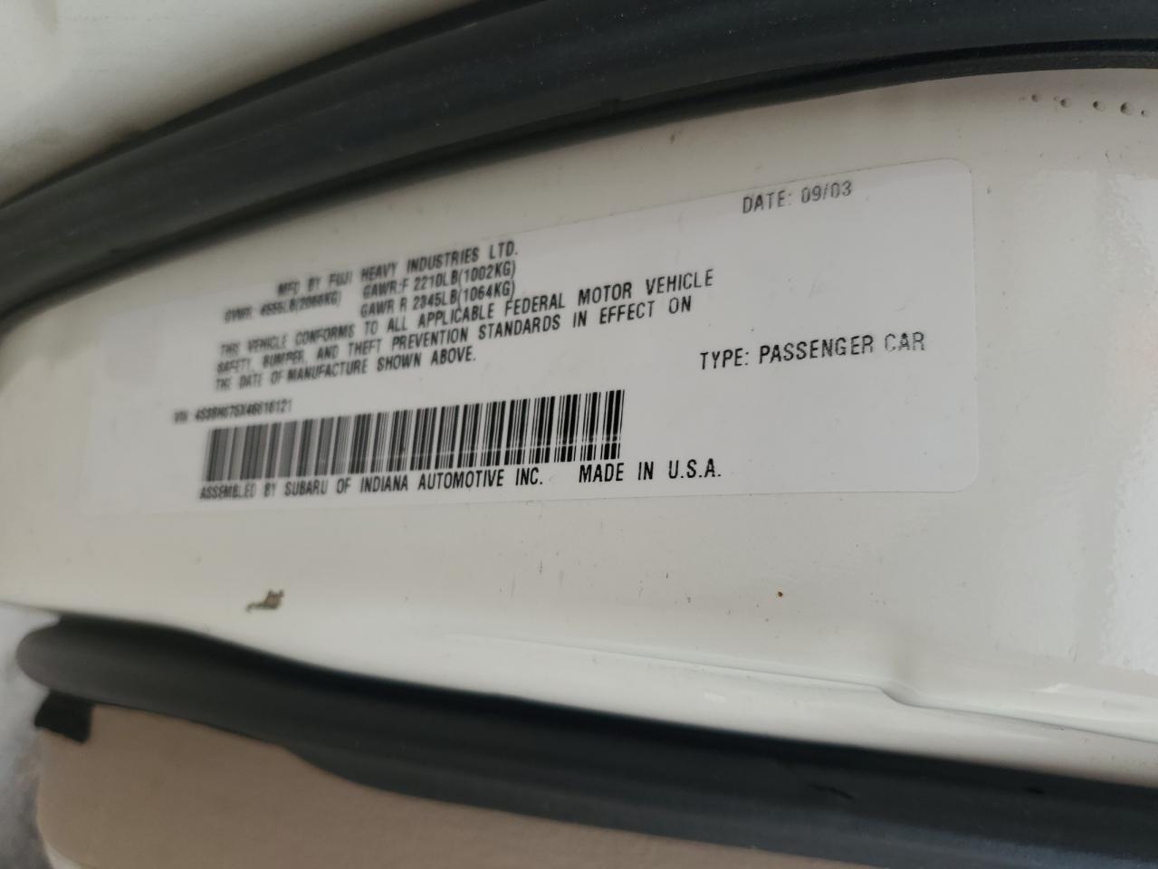 2004 Subaru Legacy Outback Awp VIN: 4S3BH675X46616121 Lot: 66995675