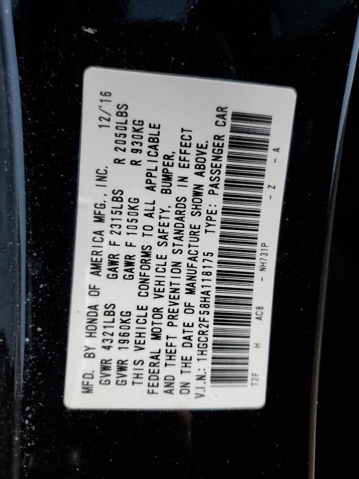 2017 Honda Accord Sport VIN: 1HGCR2F58HA118175 Lot: 64767005