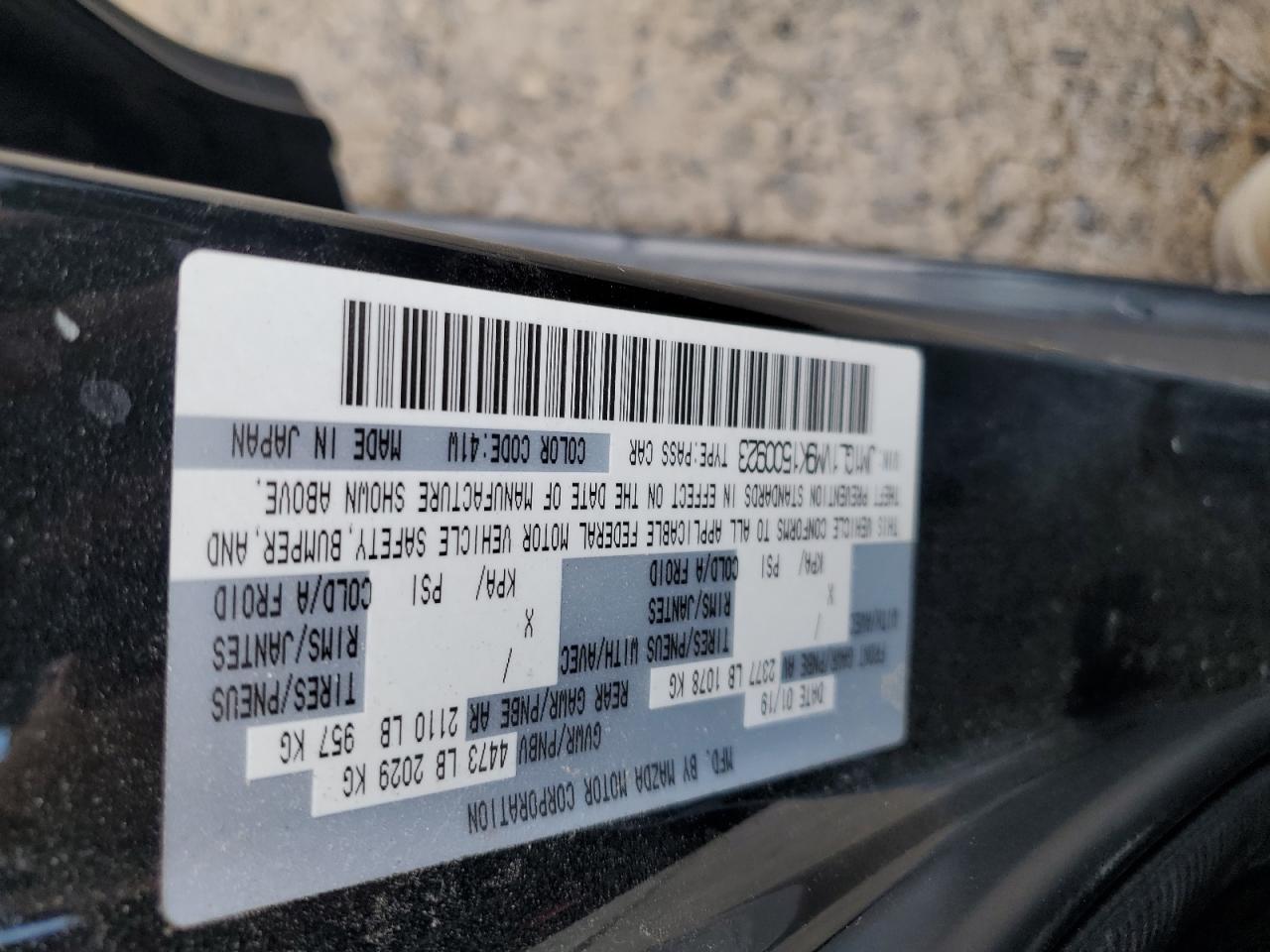 2019 Mazda 6 Touring VIN: JM1GL1VM9K1500923 Lot: 65415835