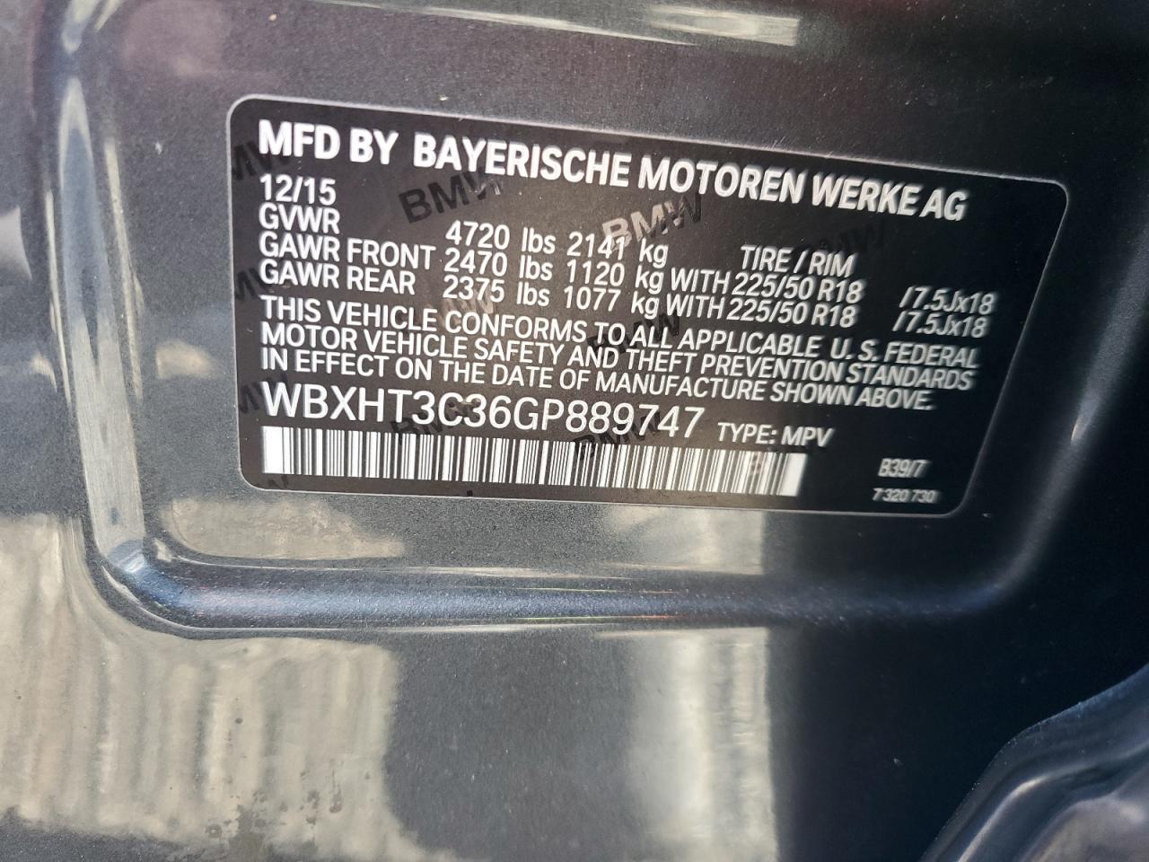 2016 BMW X1 xDrive28I VIN: WBXHT3C36GP889747 Lot: 63474985