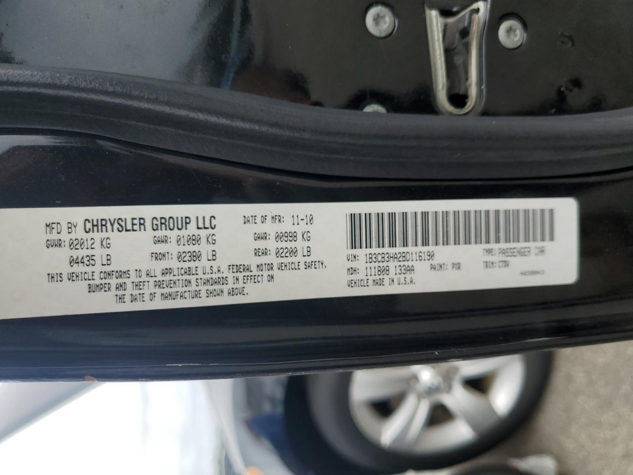 2011 Dodge Caliber Mainstreet VIN: 1B3CB3HA2BD116190 Lot: 64391475