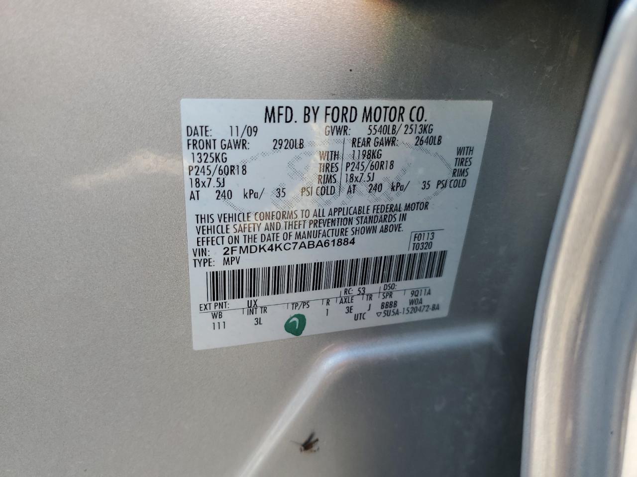 2010 Ford Edge Limited VIN: 2FMDK4KC7ABA61884 Lot: 64738955