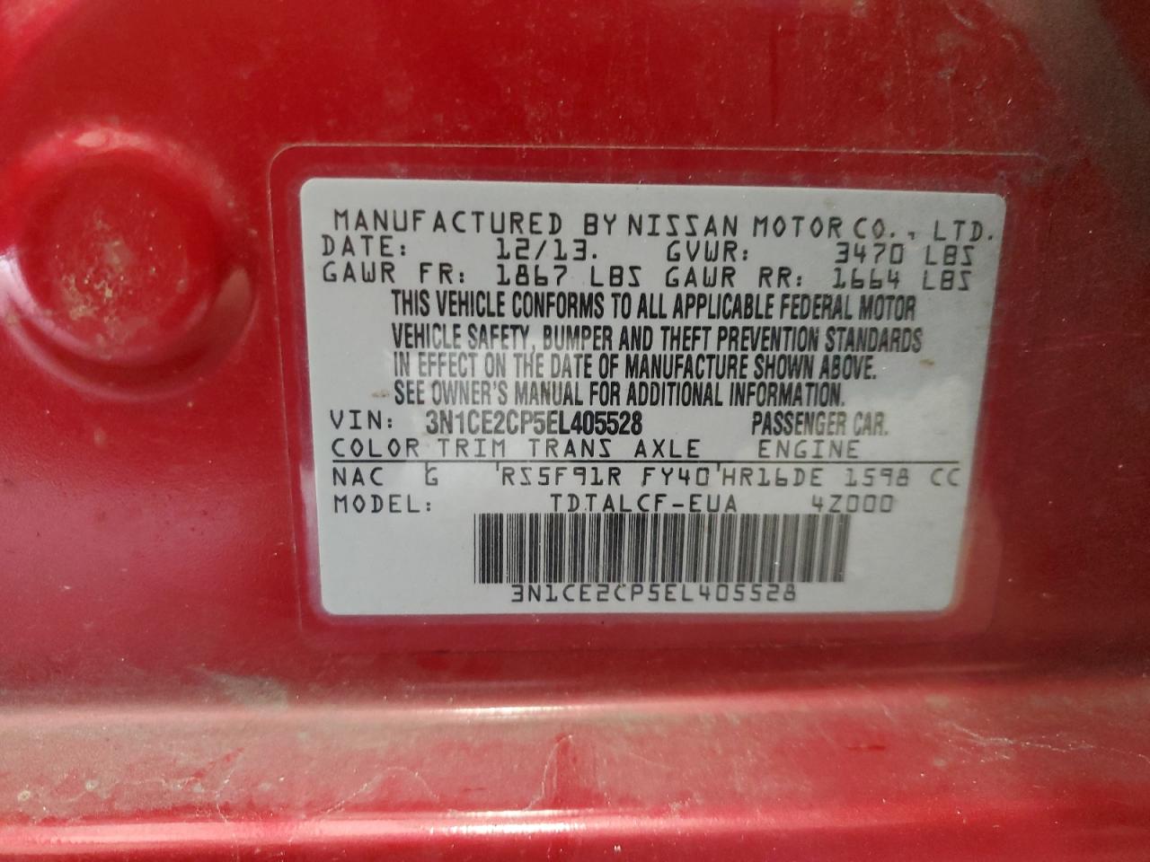 2014 Nissan Versa Note S VIN: 3N1CE2CP5EL405528 Lot: 64863735