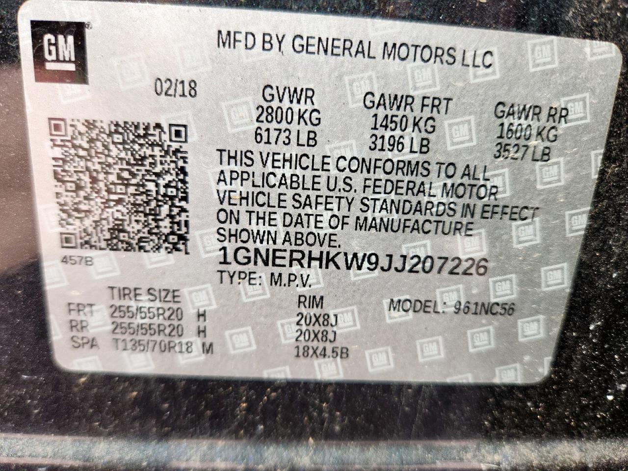 2018 Chevrolet Traverse Lt VIN: 1GNERHKW9JJ207226 Lot: 64655055