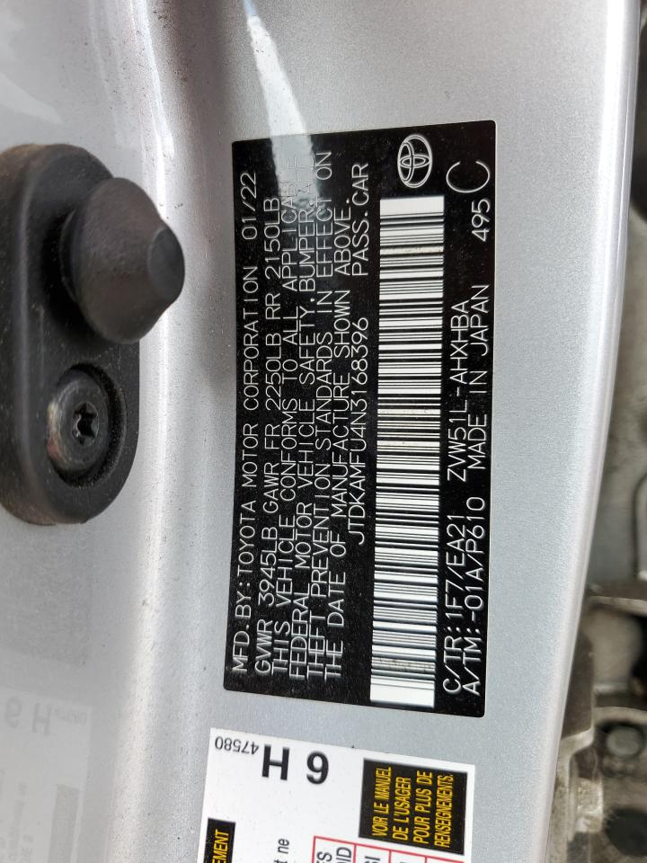 2022 Toyota Prius Night Shade VIN: JTDKAMFU4N3168396 Lot: 65325915