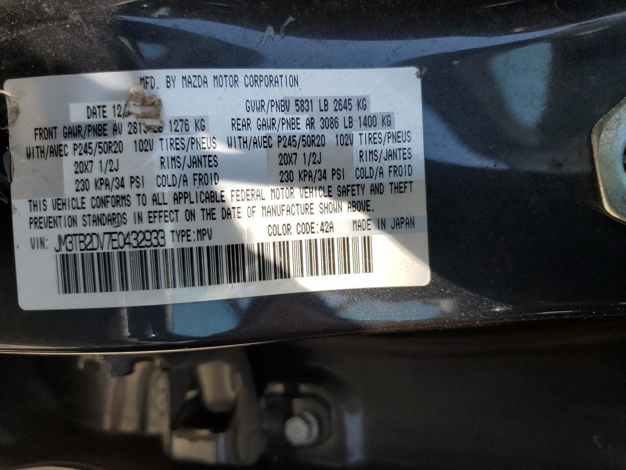 2014 Mazda Cx-9 Grand Touring VIN: JM3TB2DV7E0432933 Lot: 64808825