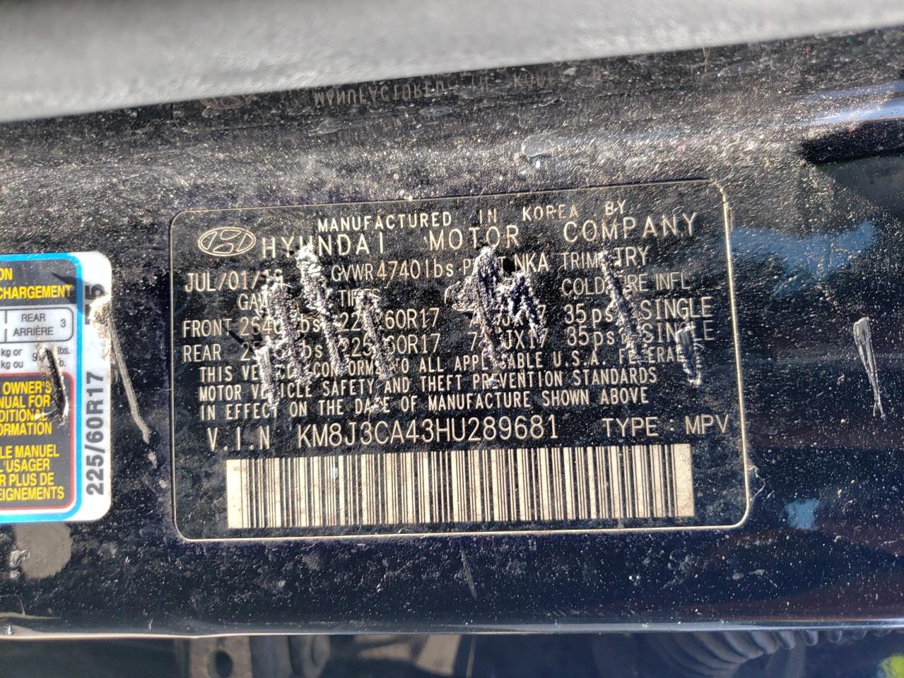 2017 Hyundai Tucson Limited VIN: KM8J3CA43HU289681 Lot: 64304495