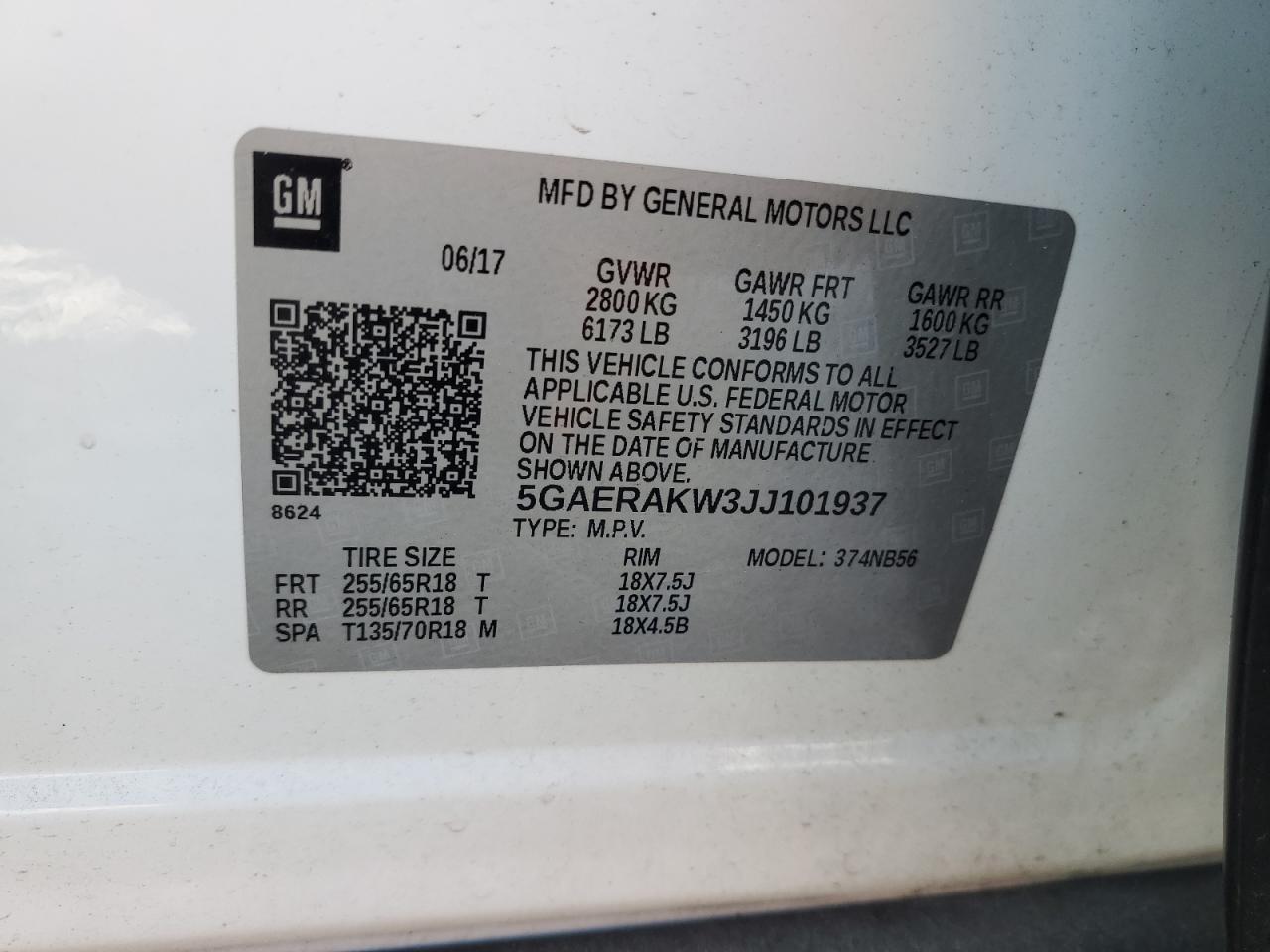 2018 Buick Enclave VIN: 5GAERAKW3JJ101937 Lot: 63020335