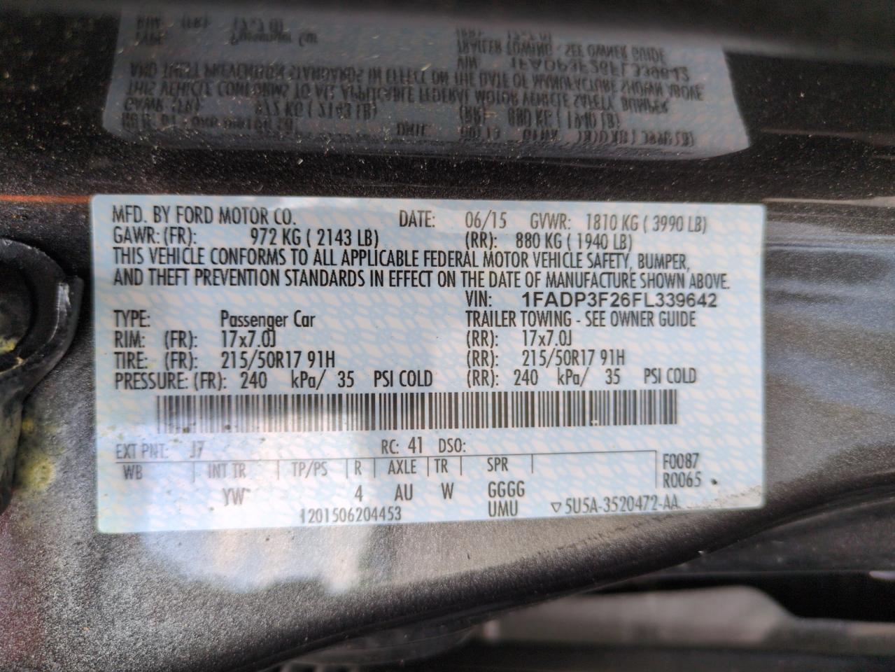 2015 Ford Focus Se VIN: 1FADP3F26FL339642 Lot: 65606655
