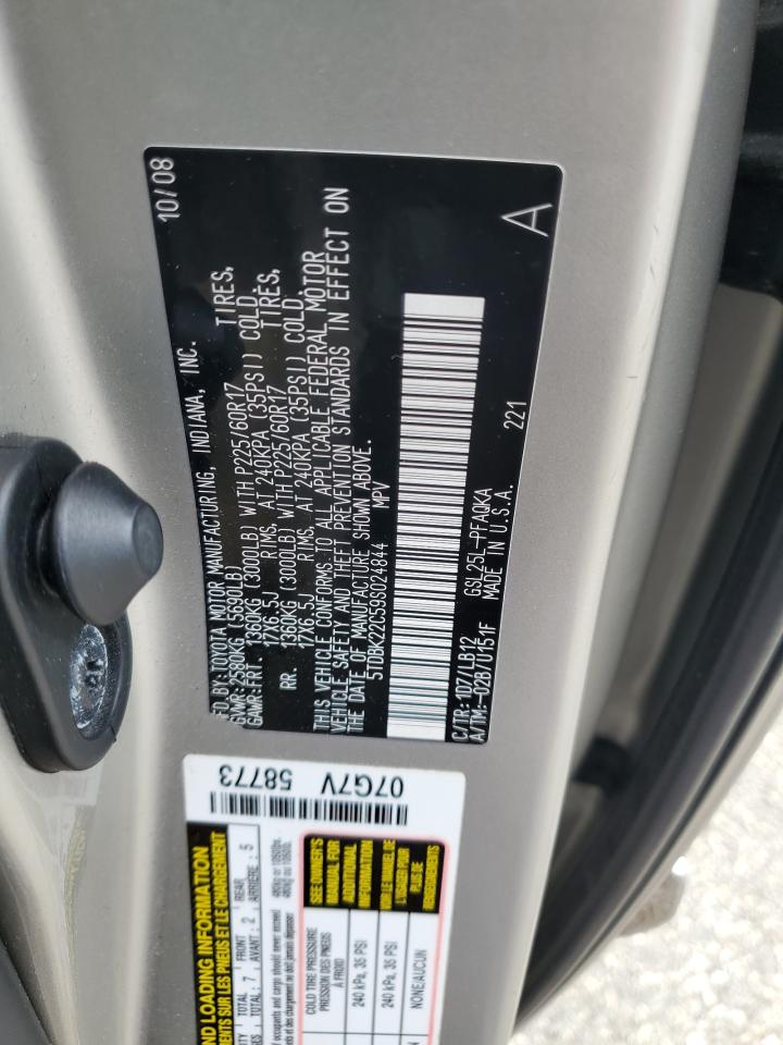 2009 Toyota Sienna Xle VIN: 5TDBK22C59S024844 Lot: 66583415