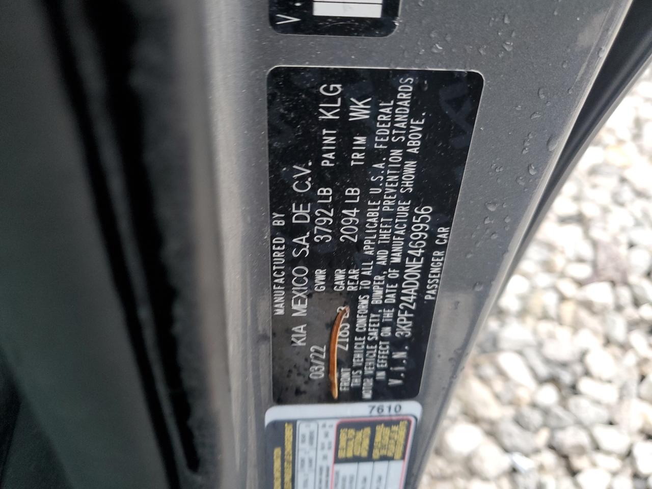 2022 Kia Forte Fe VIN: 3KPF24AD0NE469956 Lot: 66596915