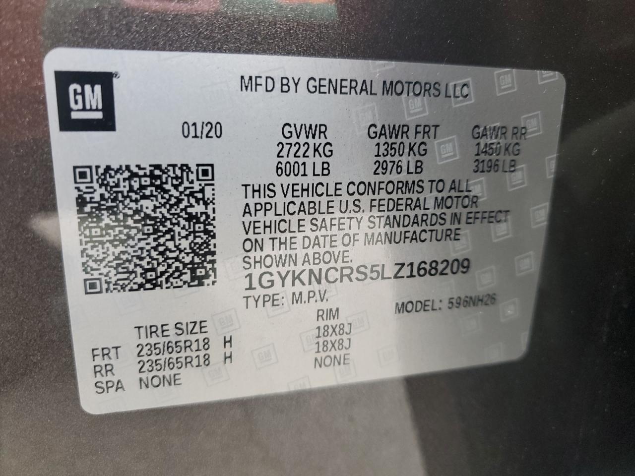 2020 Cadillac Xt5 Premium Luxury VIN: 1GYKNCRS5LZ168209 Lot: 64973435