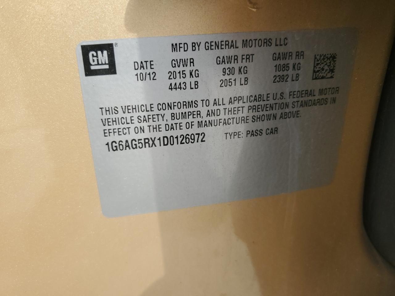 2013 Cadillac Ats VIN: 1G6AG5RX1D0126972 Lot: 66549515