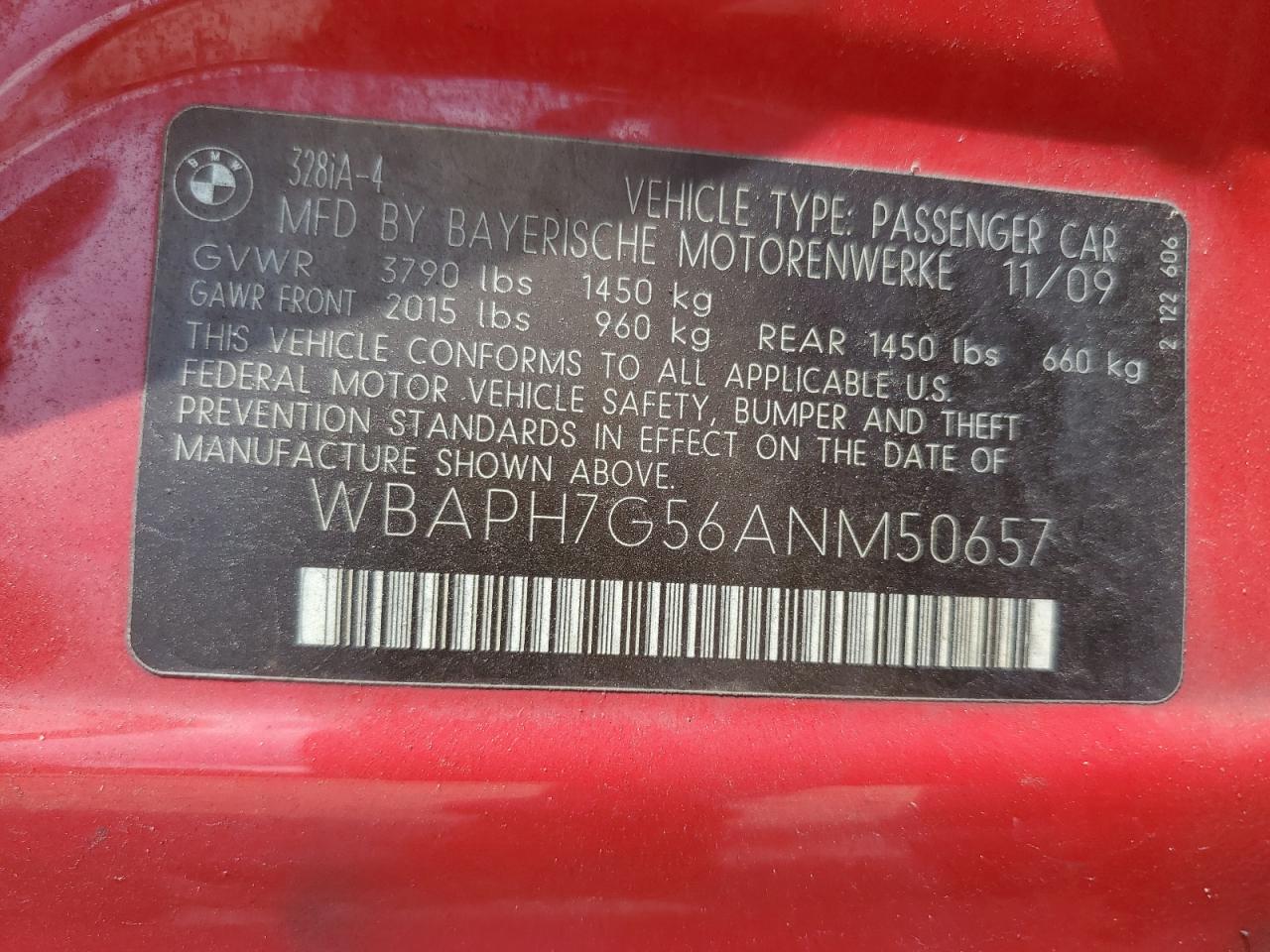 wbaph7g56anm50657 WBAPH7G56ANM50657 2010 BMW 328 I
