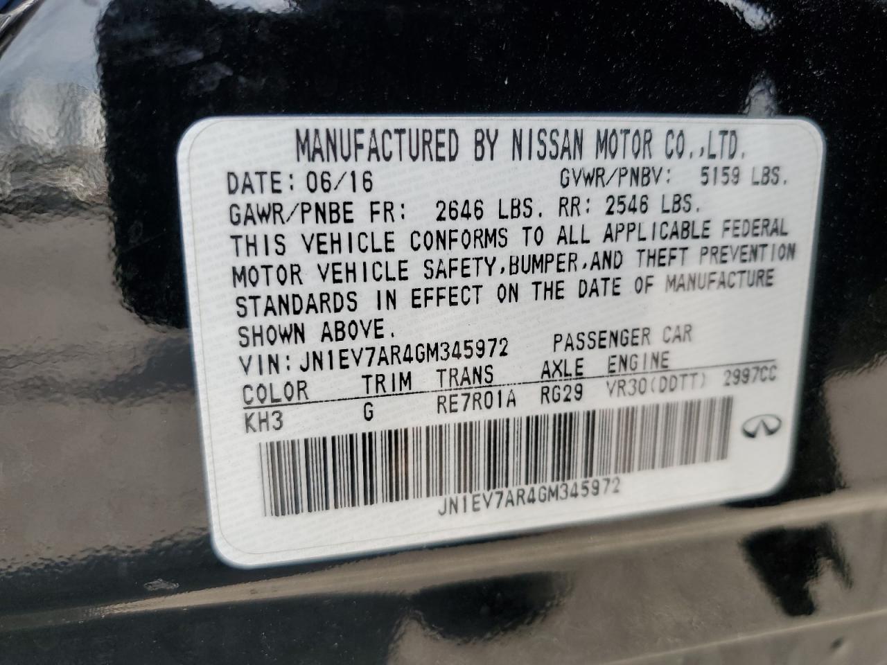 2016 Infiniti Q50 Premium VIN: JN1EV7AR4GM345972 Lot: 63784115