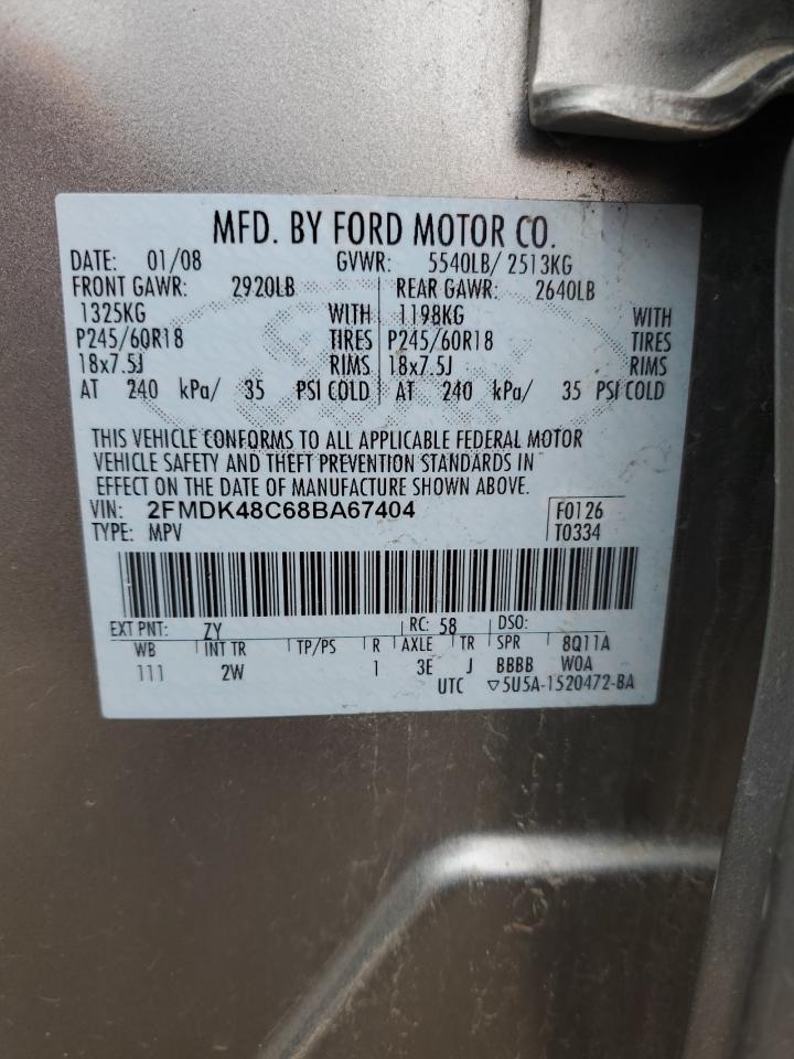 2008 Ford Edge Sel VIN: 2FMDK48C68BA67404 Lot: 64498845