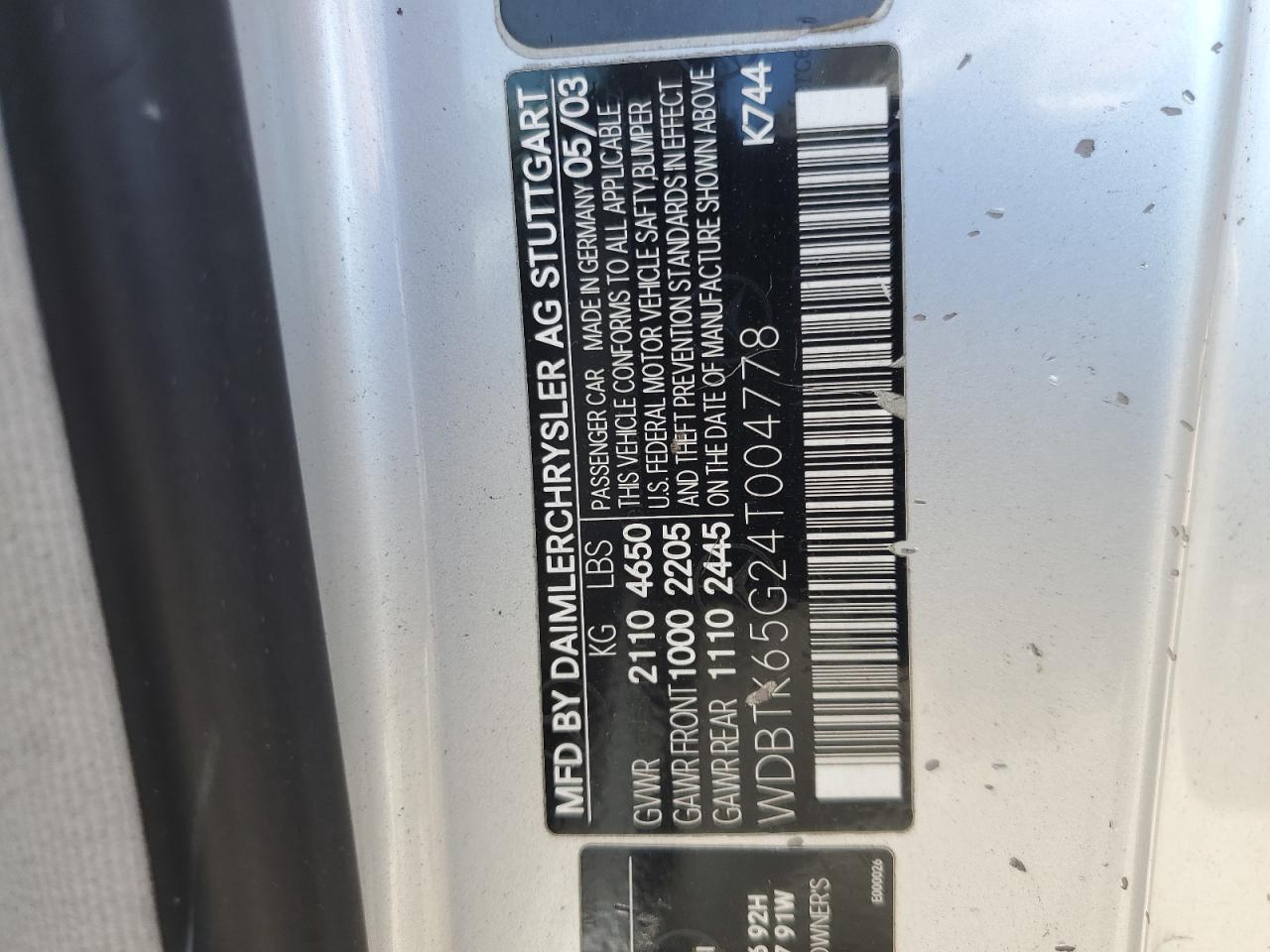 2004 Mercedes-Benz Clk 320 VIN: WDBTK65G24T004778 Lot: 64348225