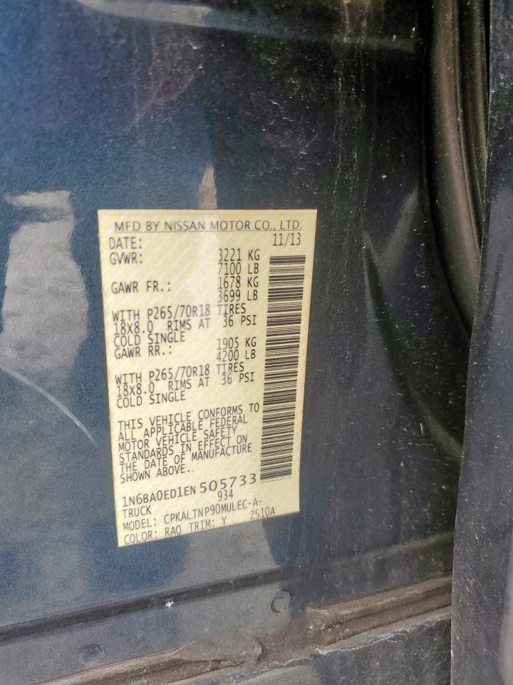 2014 Nissan Titan S VIN: 1N6BA0ED1EN505733 Lot: 65436775