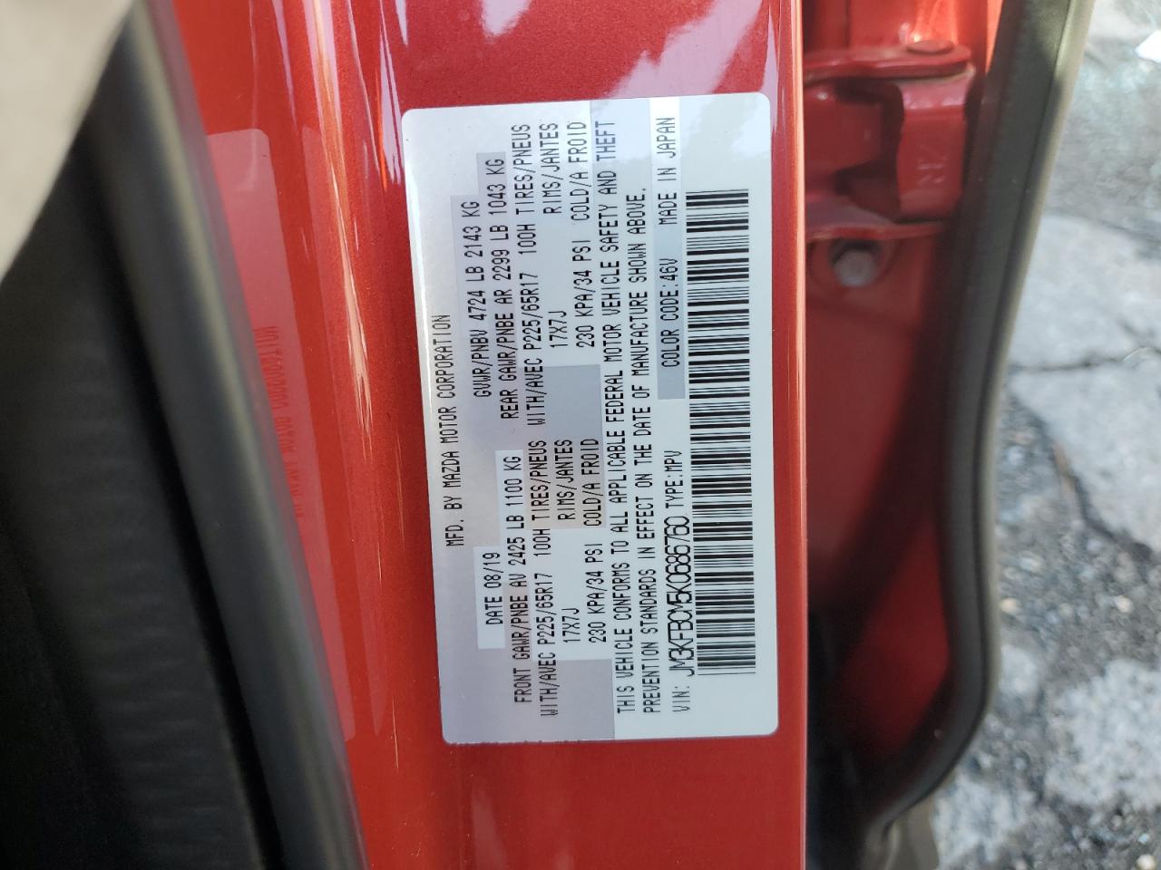 2019 Mazda Cx-5 Touring VIN: JM3KFBCM5K0686760 Lot: 64052875