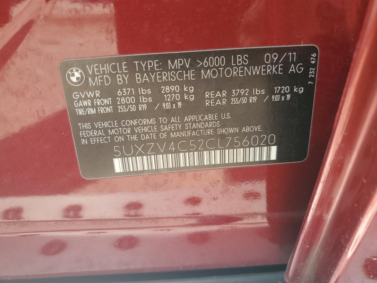 2012 BMW X5 xDrive35I VIN: 5UXZV4C52CL756020 Lot: 66148745