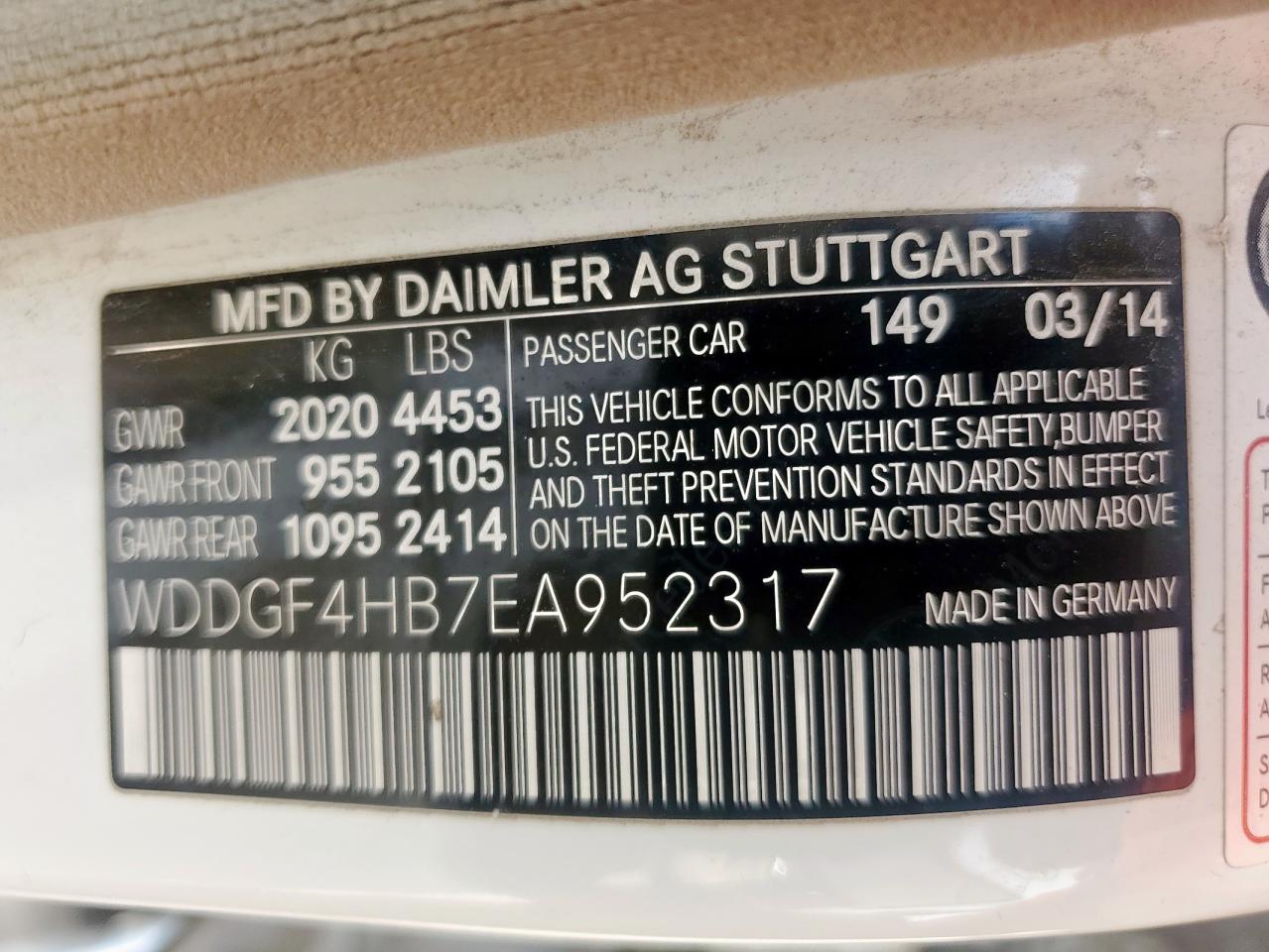 2014 Mercedes-Benz C 250 VIN: WDDGF4HB7EA952317 Lot: 64850435