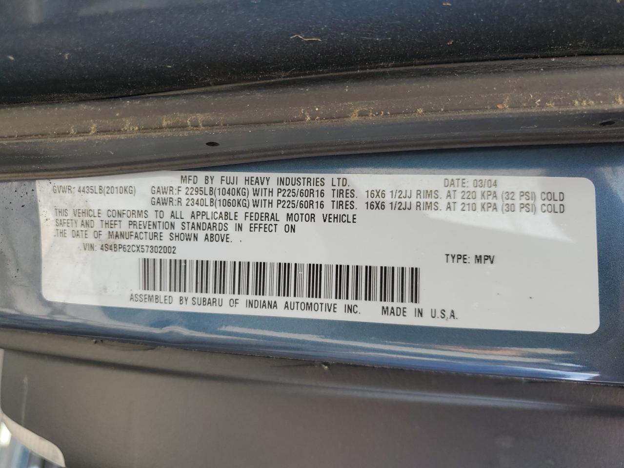2005 Subaru Legacy Outback 2.5I Limited VIN: 4S4BP62CX57302002 Lot: 64378115