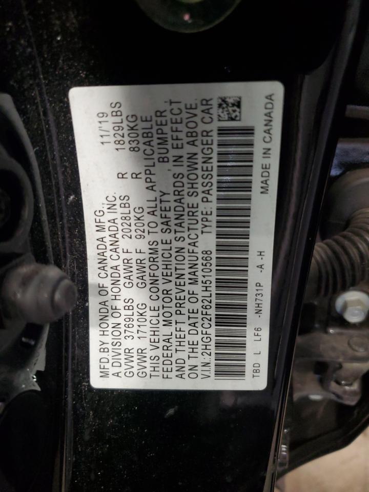 2020 Honda Civic Lx VIN: 2HGFC2F62LH510568 Lot: 64950135