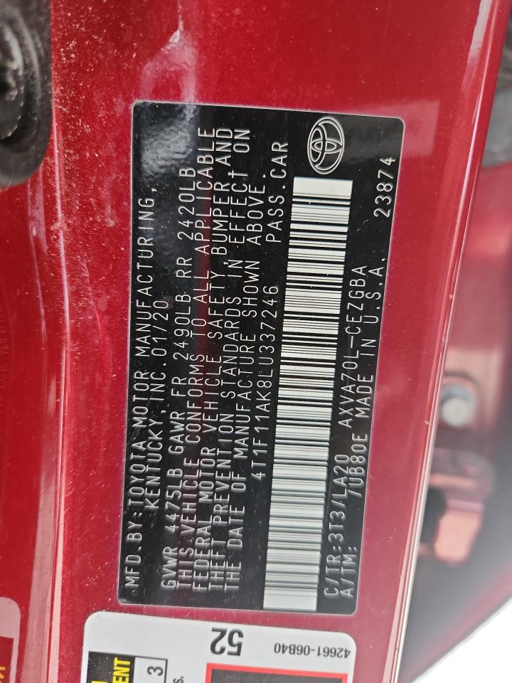 2020 Toyota Camry Xle VIN: 4T1F11AK8LU337246 Lot: 64961415