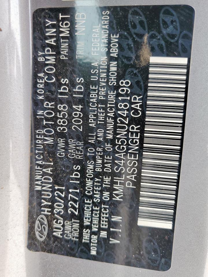 2022 Hyundai Elantra Sel VIN: KMHLS4AG5NU248198 Lot: 62914965
