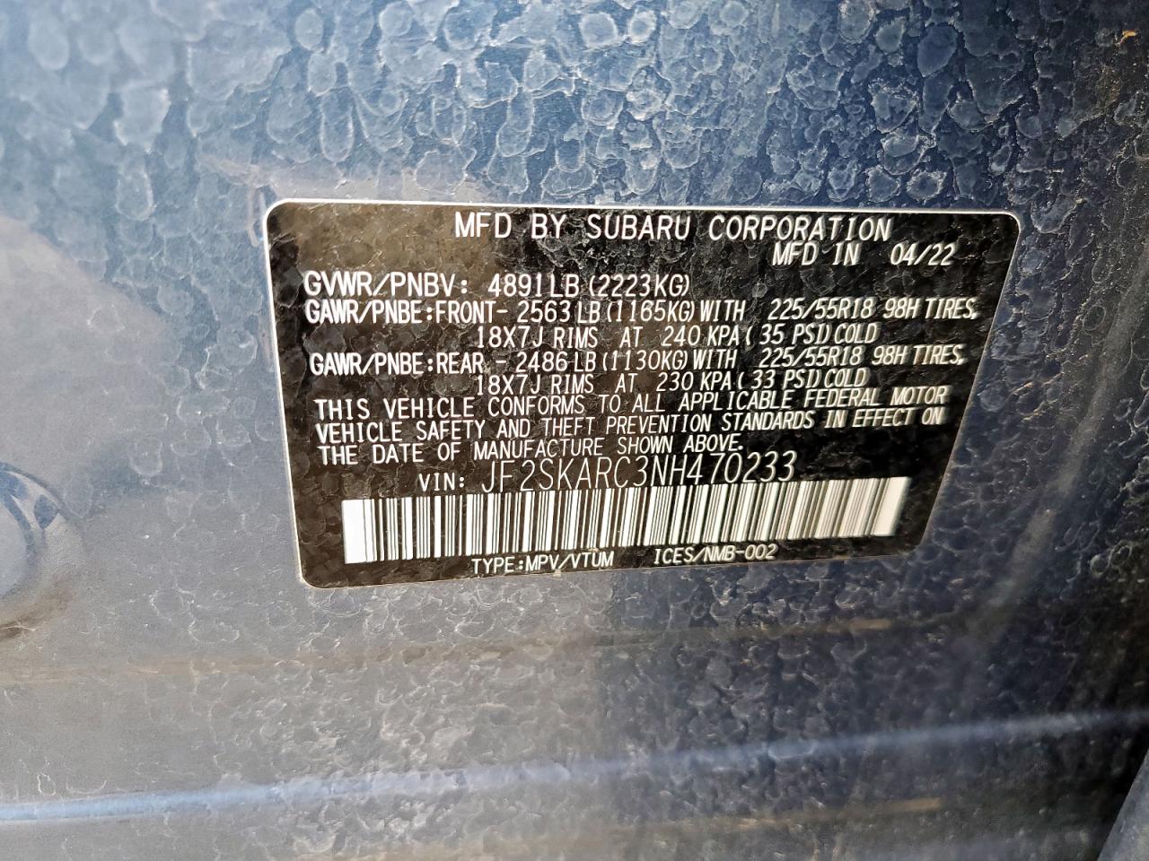 2022 Subaru Forester Touring VIN: JF2SKARC3NH470233 Lot: 62531195