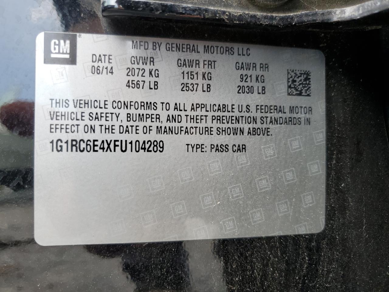 2015 Chevrolet Volt VIN: 1G1RC6E4XFU104289 Lot: 63631295