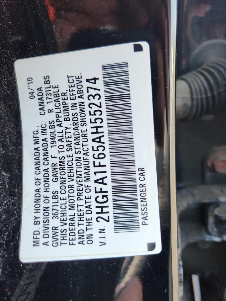 2010 Honda Civic Lx-S VIN: 2HGFA1F65AH552374 Lot: 65406965