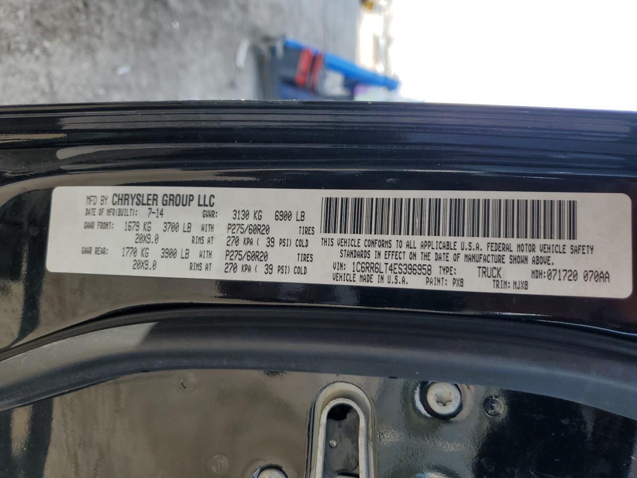 2014 Ram 1500 Slt VIN: 1C6RR6LT4ES396958 Lot: 65357295