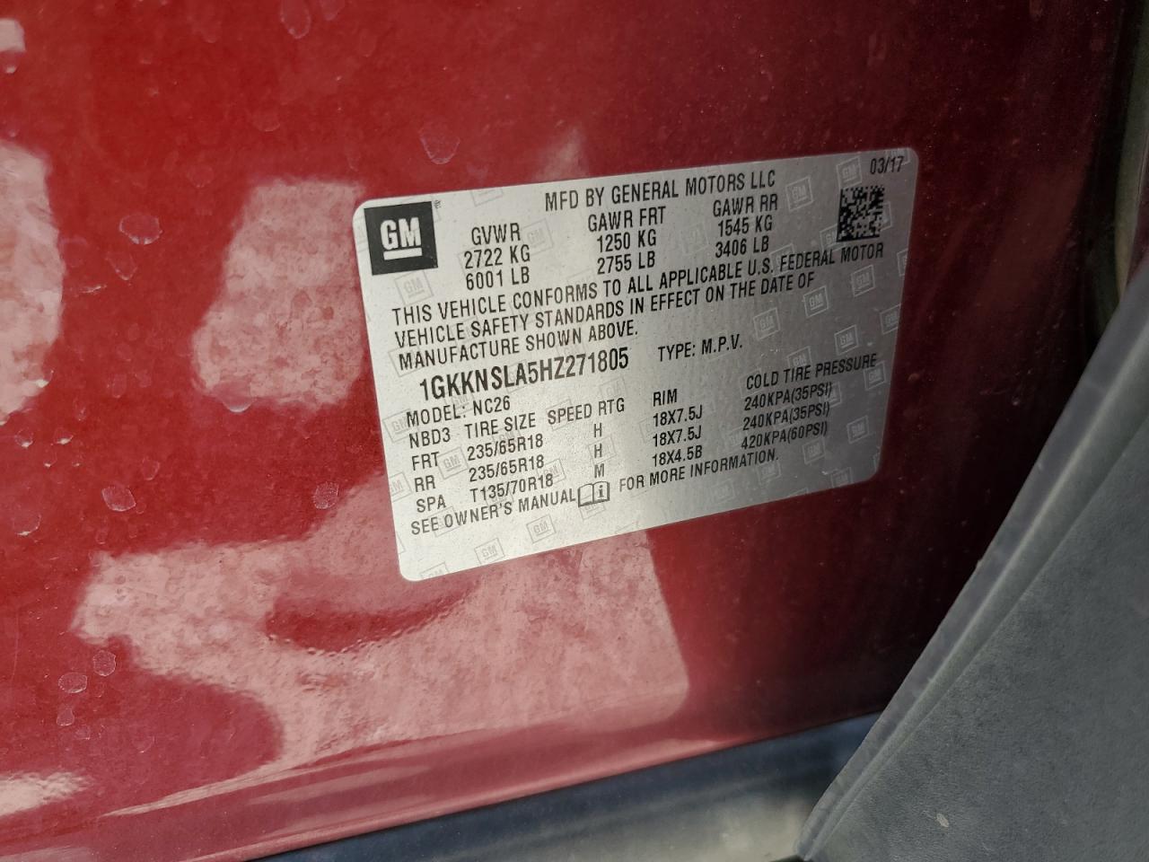 2017 GMC Acadia Sle VIN: 1GKKNSLA5HZ271805 Lot: 64856755