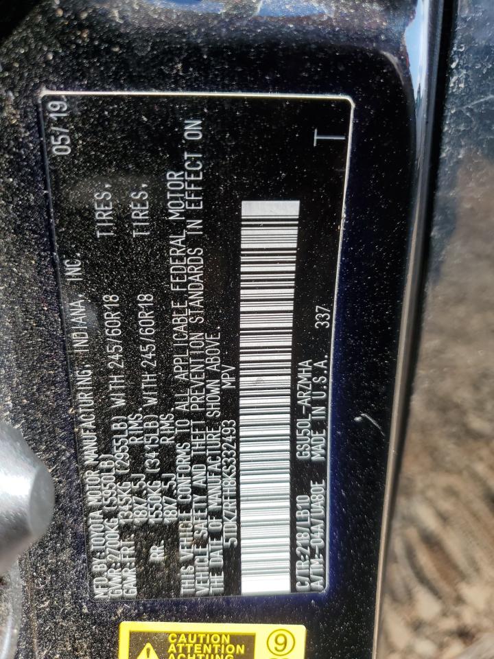 2019 Toyota Highlander Se VIN: 5TDKZRFH8KS332493 Lot: 64374735