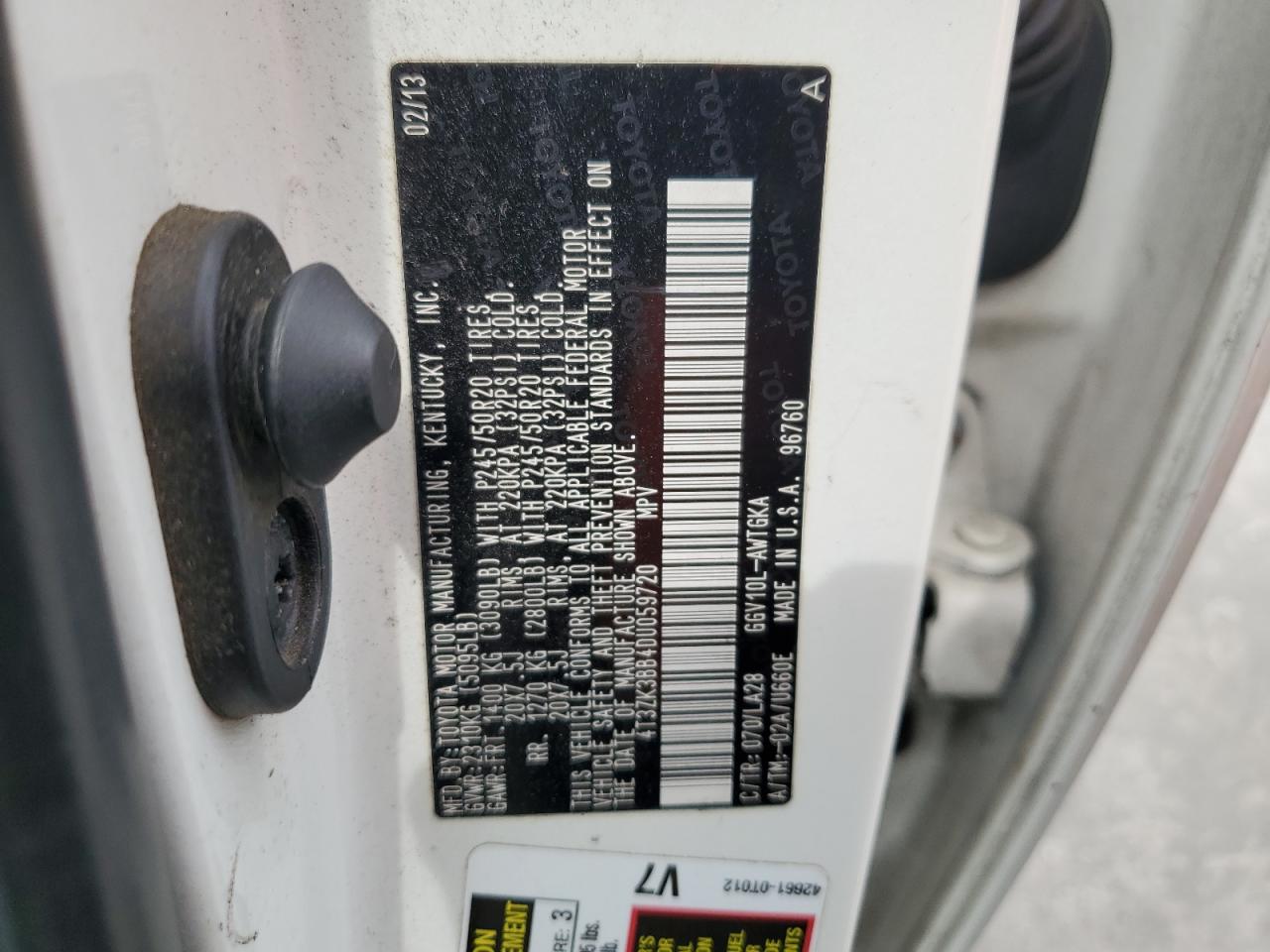 2013 Toyota Venza Le VIN: 4T3ZK3BB4DU059720 Lot: 65931595