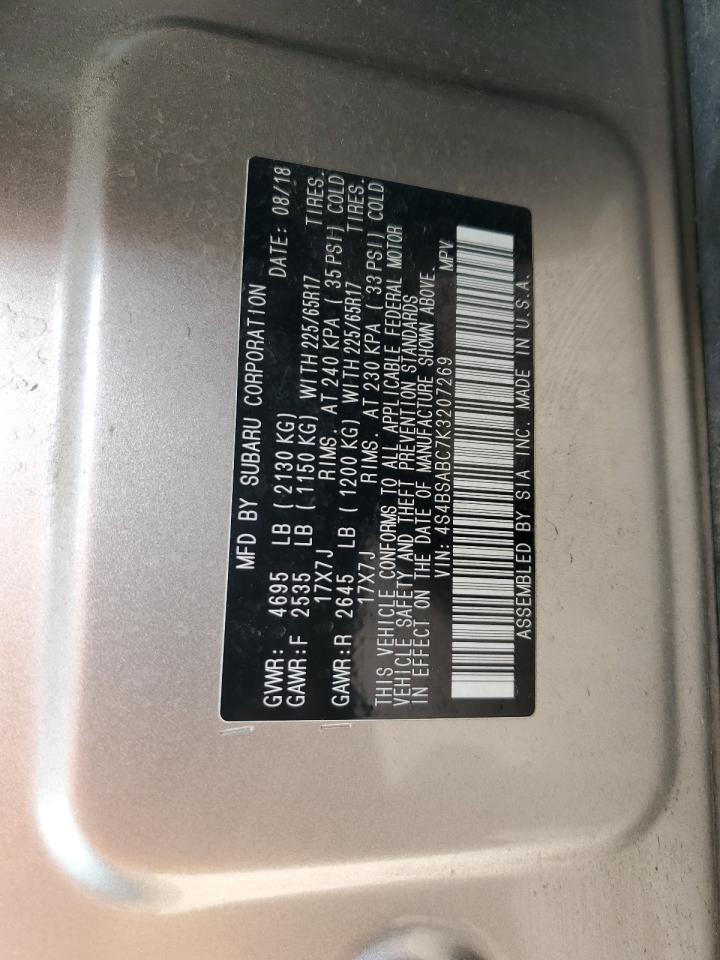 2019 Subaru Outback 2.5I VIN: 4S4BSABC7K3207269 Lot: 64459195