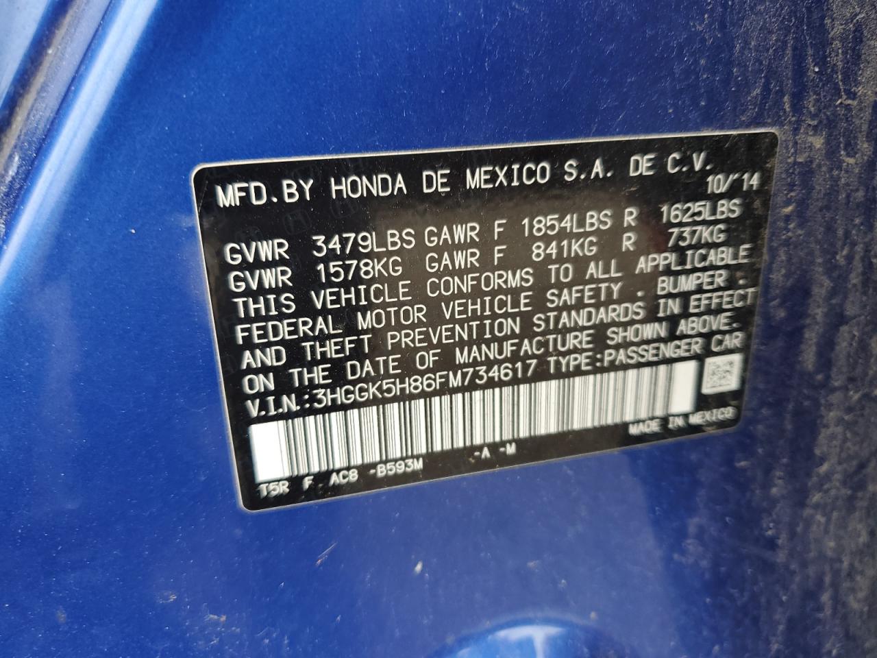 2015 Honda Fit Ex VIN: 3HGGK5H86FM734617 Lot: 64420785