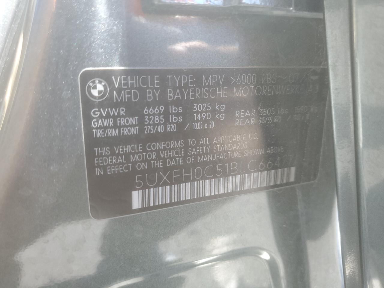 2011 BMW X6 Hybrid VIN: 5UXFH0C51BLC66477 Lot: 69327765