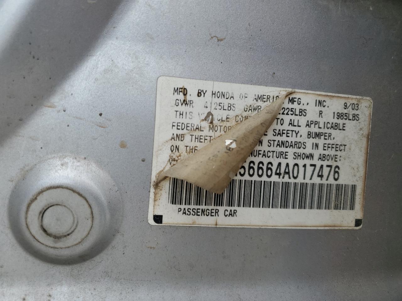 2004 Honda Accord Ex VIN: 1HGCM56664A017476 Lot: 64121185