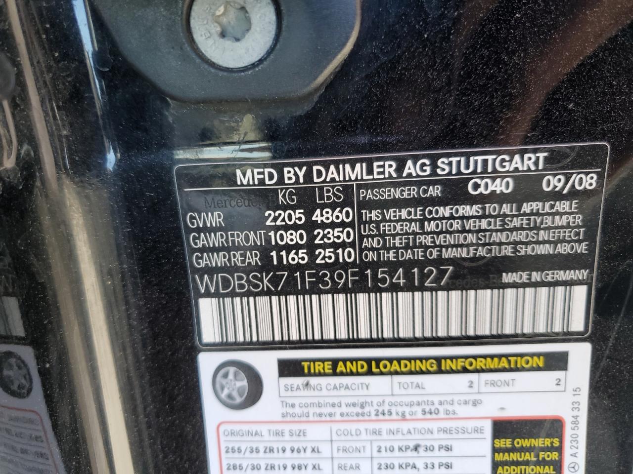 2009 Mercedes-Benz Sl 550 VIN: WDBSK71F39F154127 Lot: 64539315