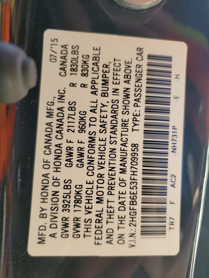 2015 Honda Civic Si VIN: 2HGFB6E53FH709958 Lot: 65735415