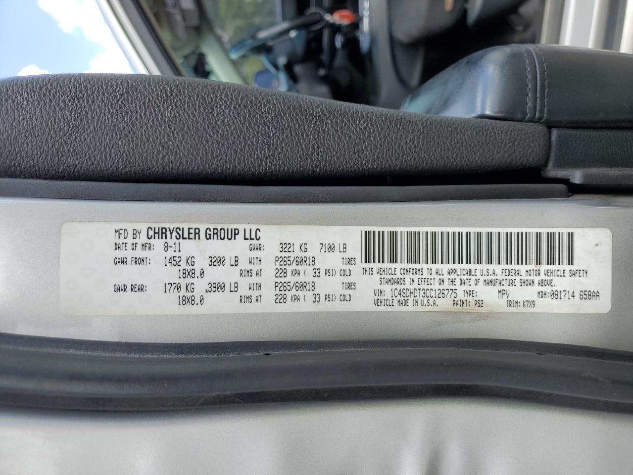 2012 Dodge Durango Crew VIN: 1C4SDHDT3CC126775 Lot: 65372835