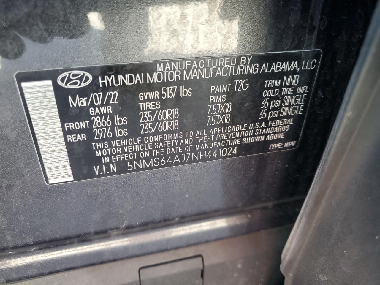 2022 Hyundai Santa Fe Sel VIN: 5NMS64AJ7NH441024 Lot: 65248985