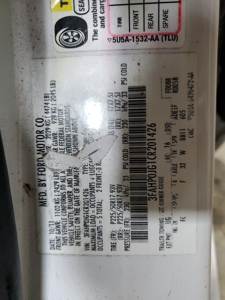 2012 Ford Fusion Sel VIN: 3FAHP0JG1CR201426 Lot: 63236385